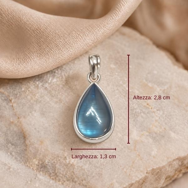 PENDENTE A GOCCIA LISCIA  CON PIETRA CABOCHON LABRADORITE E ARGENTO 925
