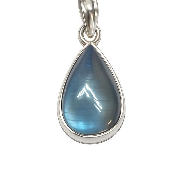 PENDENTE A GOCCIA LISCIA  CON PIETRA CABOCHON LABRADORITE E ARGENTO 925