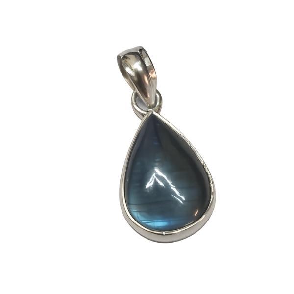 PENDENTE A GOCCIA LISCIA  CON PIETRA CABOCHON LABRADORITE E ARGENTO 925