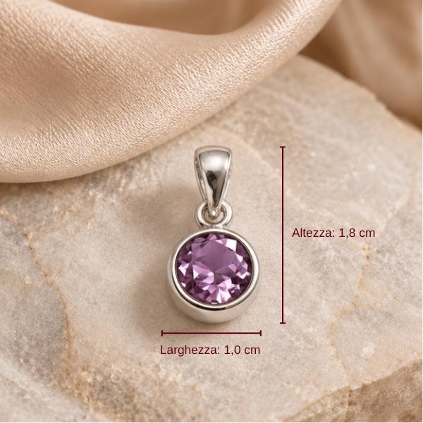 PENDENTE MINIMAL TONDO PIETRA BRIOLETTE AMETISTA E ARGENTO 925