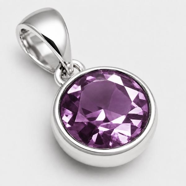 PENDENTE MINIMAL TONDO PIETRA BRIOLETTE AMETISTA E ARGENTO 925