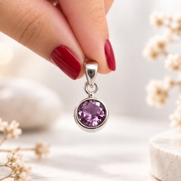 PENDENTE MINIMAL TONDO PIETRA BRIOLETTE AMETISTA E ARGENTO 925