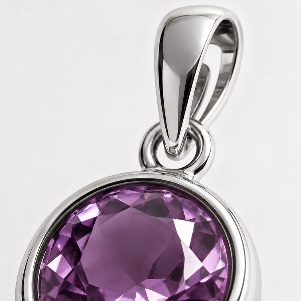PENDENTE MINIMAL TONDO PIETRA BRIOLETTE AMETISTA E ARGENTO 925
