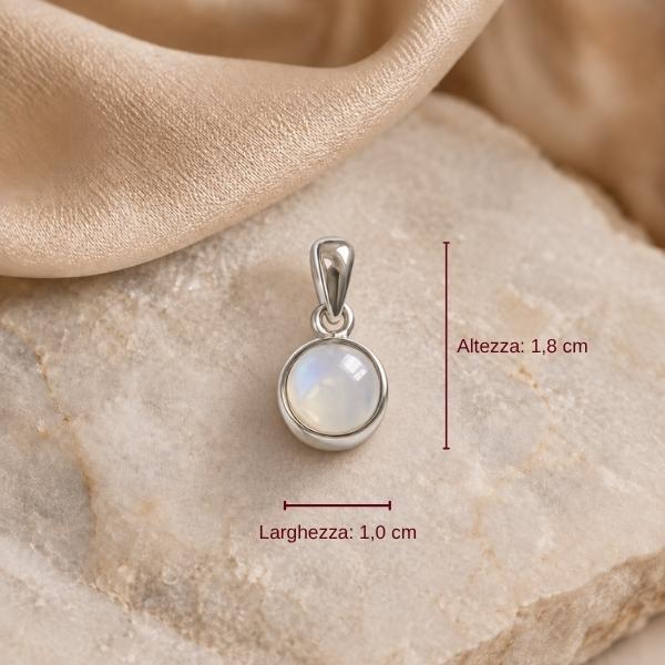 PENDENTE MINIMAL TONDO PIETRA CABOCHON ADULARIA E ARGENTO 925