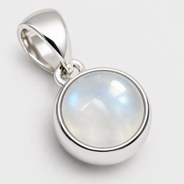 PENDENTE MINIMAL TONDO PIETRA CABOCHON ADULARIA E ARGENTO 925