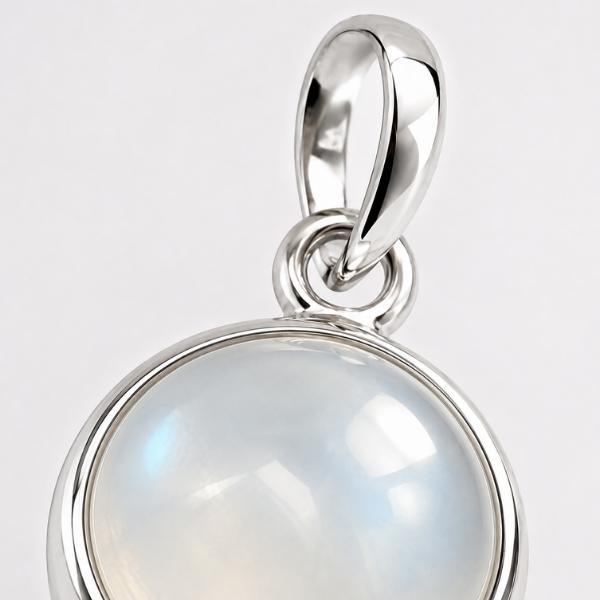 PENDENTE MINIMAL TONDO PIETRA CABOCHON ADULARIA E ARGENTO 925