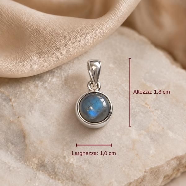 PENDENTE MINIMAL TONDO PIETRA CABOCHON LABRADORITE E ARGENTO 925