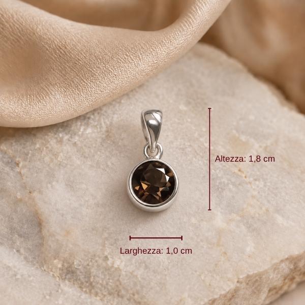 PENDENTE MINIMAL TONDO PIETRA BRIOLETTE QUARZO FUME' E ARGENTO 925