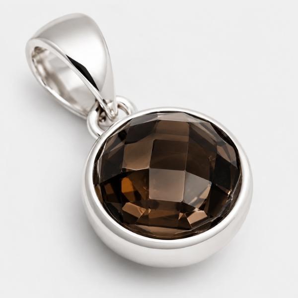 PENDENTE MINIMAL TONDO PIETRA BRIOLETTE QUARZO FUME' E ARGENTO 925