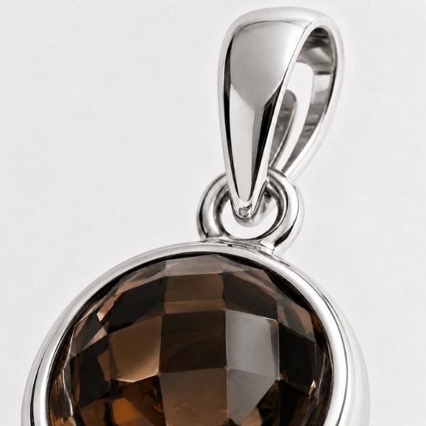 PENDENTE MINIMAL TONDO PIETRA BRIOLETTE QUARZO FUME' E ARGENTO 925