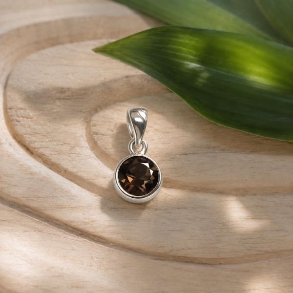PENDENTE MINIMAL TONDO PIETRA BRIOLETTE QUARZO FUME' E ARGENTO 925
