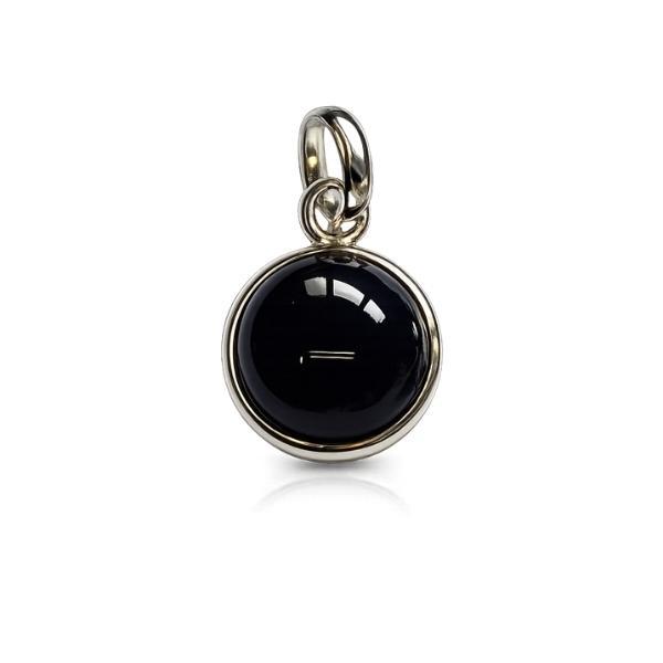 PENDENTE MINIMAL TONDO PIETRA CABOCHON TORMALINA NERA E ARGENTO 925