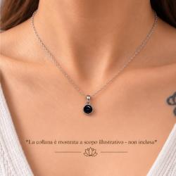 PENDENTE MINIMAL TONDO PIETRA CABOCHON TORMALINA NERA E ARGENTO 925