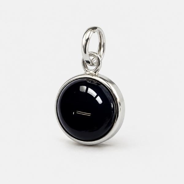 PENDENTE MINIMAL TONDO PIETRA CABOCHON TORMALINA NERA E ARGENTO 925