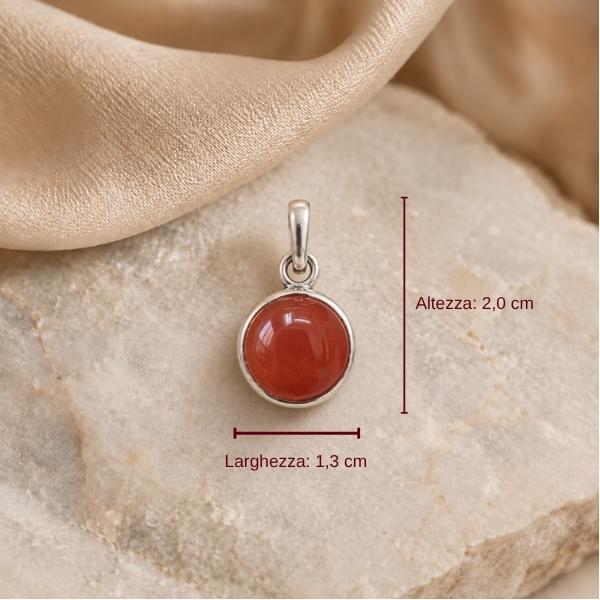 PENDENTE MINIMAL TONDO PIETRA CABOCHON CORNIOLA E ARGENTO 925