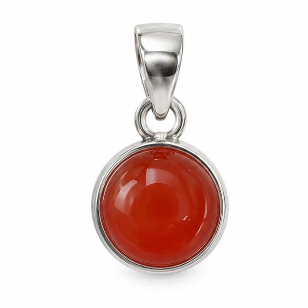 PENDENTE MINIMAL TONDO PIETRA CABOCHON CORNIOLA E ARGENTO 925