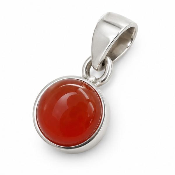 PENDENTE MINIMAL TONDO PIETRA CABOCHON CORNIOLA E ARGENTO 925