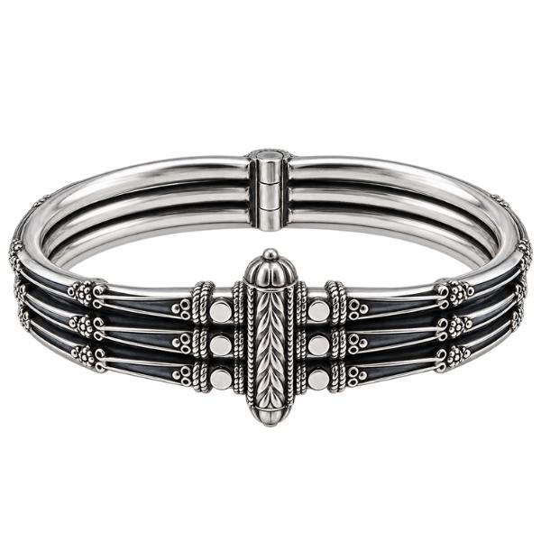 BRACCIALE RIGIDO BANGLE RAJASTHAN TRIBAL PUNTINATO ARGENTO 925