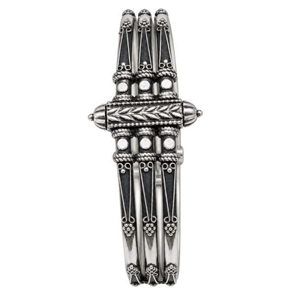 BRACCIALE RIGIDO BANGLE RAJASTHAN TRIBAL PUNTINATO ARGENTO 925