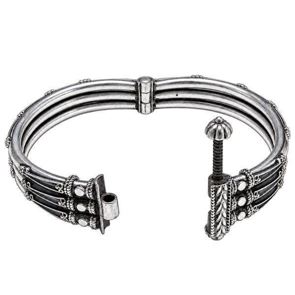 BRACCIALE RIGIDO BANGLE RAJASTHAN TRIBAL PUNTINATO ARGENTO 925