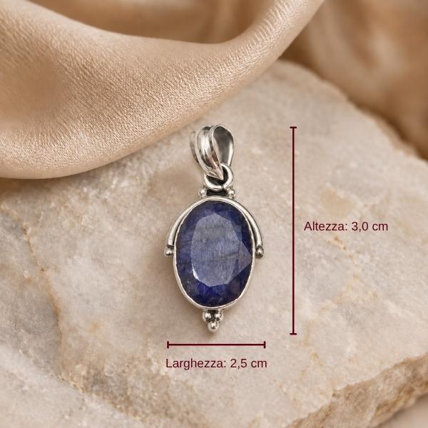 PENDENTE OVALE CORNICE SUPERIORE CON PIETRA BIOLETTE LAPISLAZZULI  E ARGENTO 925