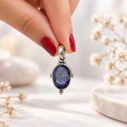 PENDENTE OVALE CORNICE SUPERIORE CON PIETRA BIOLETTE LAPISLAZZULI  E ARGENTO 925