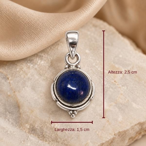 PENDENTE TONDO CON CORNECE MINIMAL CON PIETRA CABOCHON LAPISLAZZULI  E ARGENTO 925