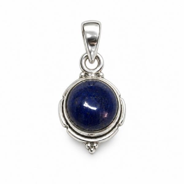 PENDENTE TONDO CON CORNECE MINIMAL CON PIETRA CABOCHON LAPISLAZZULI  E ARGENTO 925