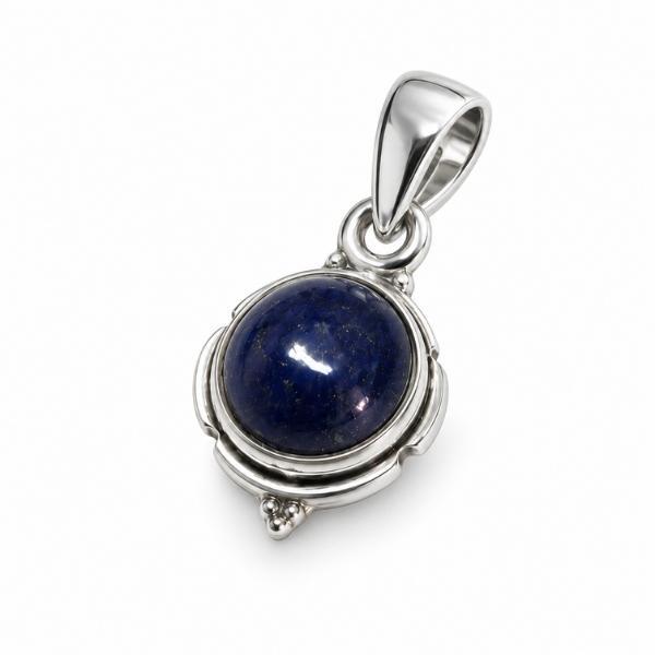 PENDENTE TONDO CON CORNECE MINIMAL CON PIETRA CABOCHON LAPISLAZZULI  E ARGENTO 925