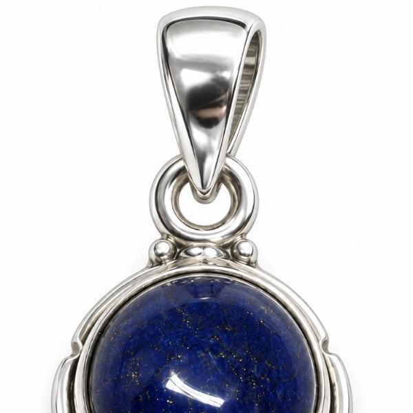 PENDENTE TONDO CON CORNECE MINIMAL CON PIETRA CABOCHON LAPISLAZZULI  E ARGENTO 925