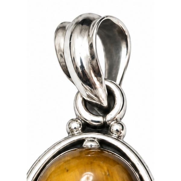 PENDENTE GOCCIA CAPOVOLTA CORNICE PUNTINATA CON PIETRA CABOCHON OCCHIO DI TIGRE  E ARGENTO 925