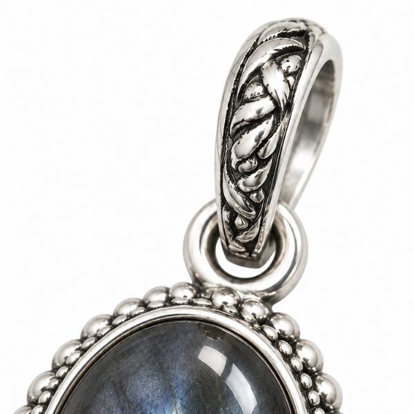 PENDENTE OVALE CORNICE PUNTINATA CON PIETRA CABOCHON LABRADORITE  E ARGENTO 925