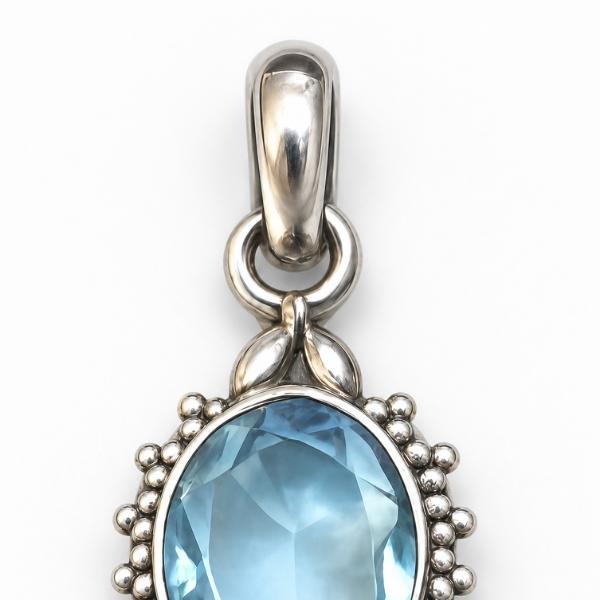 PENDENTE GOCCIA CAPOVOLTA CORNICE PUNTINATA CON PIETRA BRIOLETTE ACQUAMARINA  E ARGENTO 925