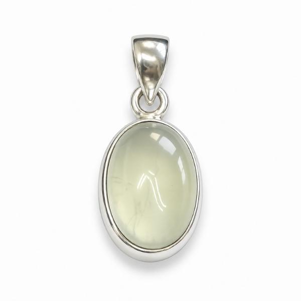 PENDENTE OVALE MINIMAL CON PIETRA CABOCHON PREHNITE  E ARGENTO 925
