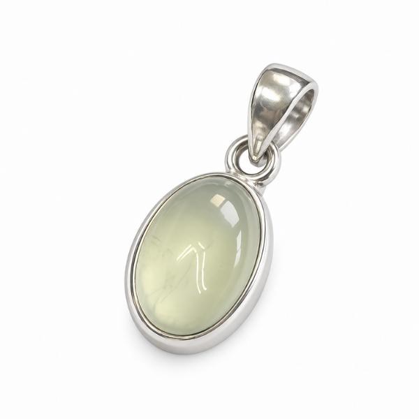 PENDENTE OVALE MINIMAL CON PIETRA CABOCHON PREHNITE  E ARGENTO 925