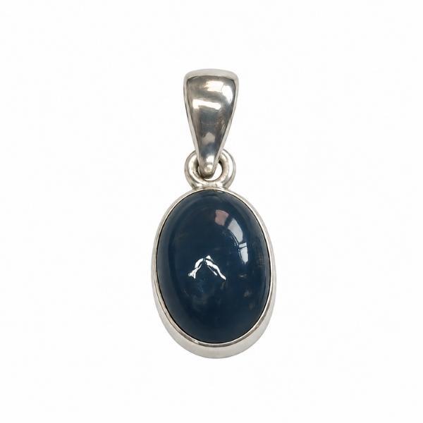 PENDENTE OVALE MINIMAL CON PIETRA CABOCHON APATITE BLU  E ARGENTO 925