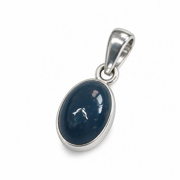 PENDENTE OVALE MINIMAL CON PIETRA CABOCHON APATITE BLU  E ARGENTO 925