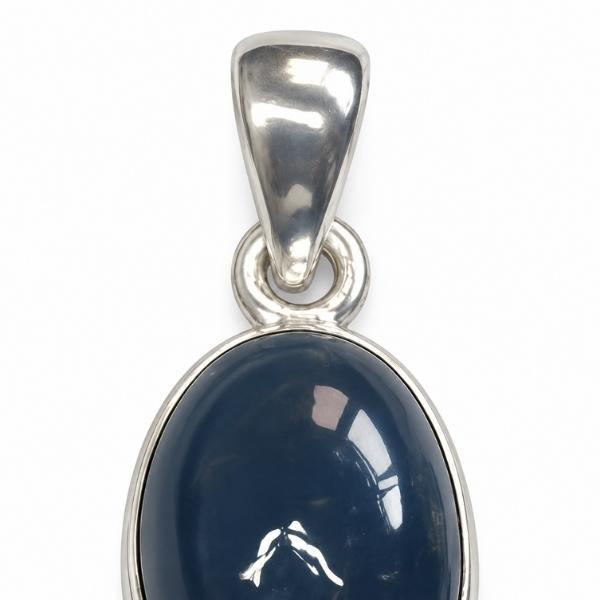 PENDENTE OVALE MINIMAL CON PIETRA CABOCHON APATITE BLU  E ARGENTO 925