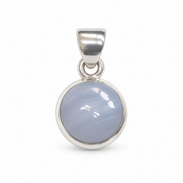 PENDENTE TONDO  MINIMAL CON PIETRA CABOCHON CALCEDONIO  E ARGENTO 925