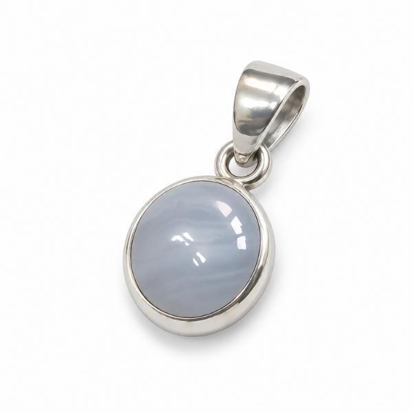 PENDENTE TONDO  MINIMAL CON PIETRA CABOCHON CALCEDONIO  E ARGENTO 925