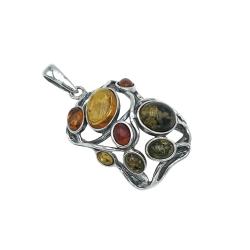CIONDOLO ELEGANCE PENDENTE RETTANGOLARE AMBRA MULTICOLORE ARGENTO 925