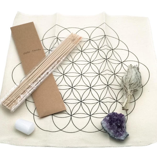 SET 5 PEZZI GRIGLIA MANDALA CON SIMBOLO FIORE DELLA VITA PER PURIFICAZIONE E MEDITAZIONE - COD.SETPUR01