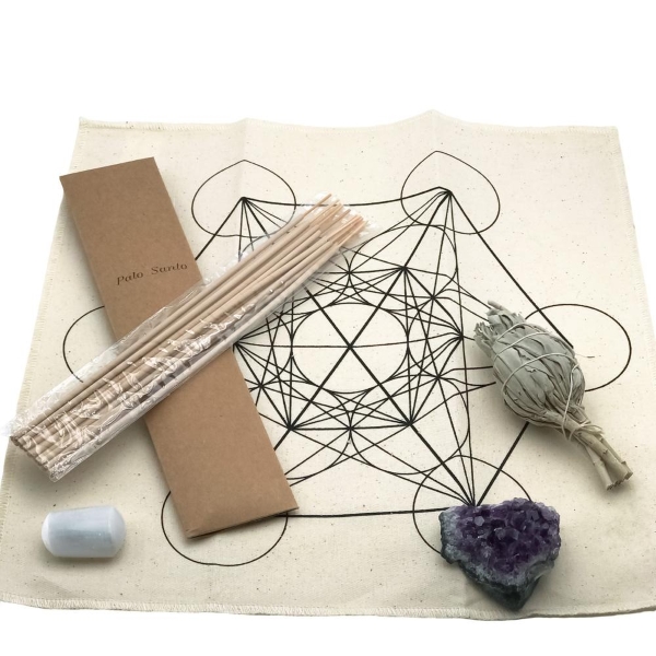 SET 5 PEZZI GRIGLIA MANDALA CON SIMBOLO CUBO METATRON PER PURIFICAZIONE E MEDITAZIONE - COD.SETPUR02