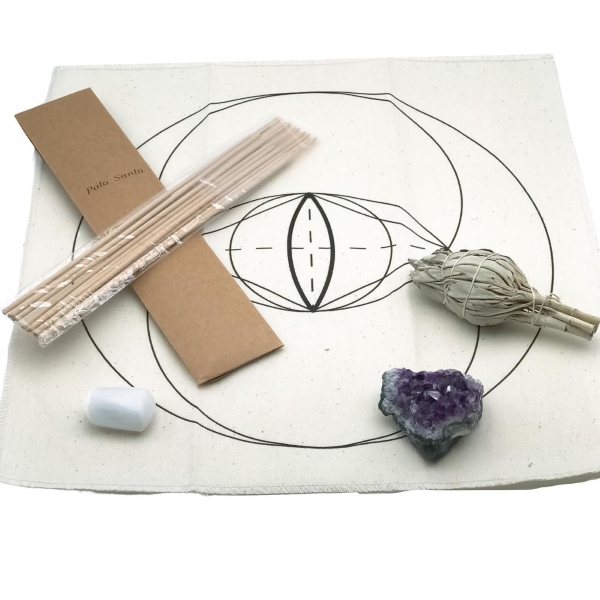 SET 5 PEZZI GRIGLIA  MANDALA CON SIMBOLO VESICA PISCIS PER PURIFICAZIONE E MEDITAZIONE - COD.SETPUR03