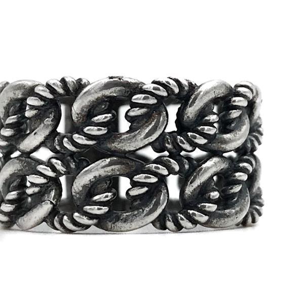 ANELLO FASCIA DUE GIRI CATENA GRUMETTA ARGENTO 925