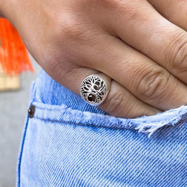 ANELLO CHEVALIER ROTONDO ALBERO DELLA VITA ARGENTO 925 