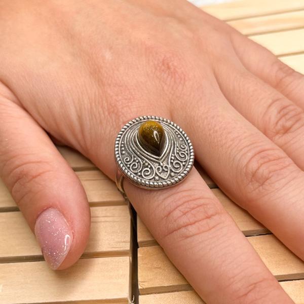 ANELLO FANTASIA OVALE PIETRA OCCHIO DI TIGRE ARGENTO 925 