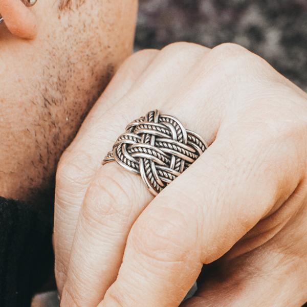 ANELLO FASCIA ALTA REGOLABILE INTRECCIATO ARGENTO 925 