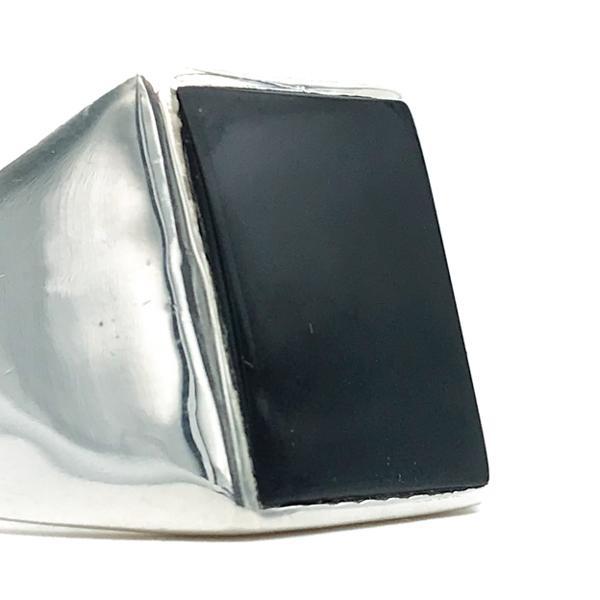ANELLO CHEVALIER RETTANGOLARE PIETRA ONICE NERO ARGENTO 925 