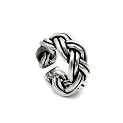 ANELLO FASCIA REGOLABILE TRECCIA BRUNITO ARGENTO 925